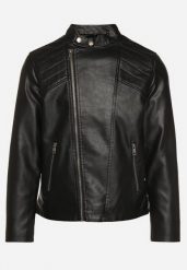 Czarna Klasyczna Kurtka Ramoneska w Motocyklowym Stylu z Kieszeniami Naorela. Czarne kurtki męskie Born2be, l, bez wzorów, z jeansu, eleganckie, bez kaptura. Za 229.99 zł.