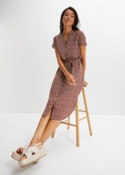 Sukienka koszulowa w kropki. Brązowe sukienki damskie bonprix, bez wzorów, bez kołnierzyka, bez ramiączek, koszulowe. Za 139.99 zł.