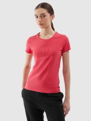 4F T-shirt slim z nadrukiem damski - czerwony XS. Czerwone t-shirty damskie 4F, xs, bez wzorów, z bawełny, sportowe, bez kołnierzyka, bez ramiączek. W wyprzedaży za 39.99 zł.