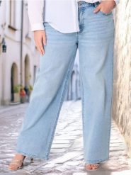 Jeansy wide leg z wysokim stanem Plus Size - niebieski. Niebieskie jeansy damskie Sinsay, bez wzorów, z jeansu, z podwyższonym stanem, plus size. W wyprzedaży za 42.99 zł.