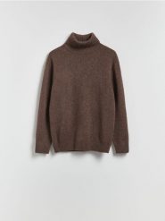 Sweter z wełną z jaka - brązowy. Brązowe swetry męskie Reserved, l, bez wzorów, z dzianiny, bez kołnierzyka, bez ramiączek. Za 359.99 zł.