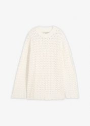 Sweter ażurowy. Białe swetry nierozpinane damskie bonprix, w ażurowe wzory, bez kołnierzyka, bez ramiączek. Za 114.99 zł.