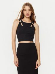Guess Top W5RP13 KAQL2 Czarny Regular Fit. Czarne topy damskie Guess, xxl, z aplikacjami, bez kołnierzyka, bez ramiączek. Za 142.00 zł.