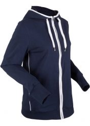 Bluza rozpinana z bawełny ze stretchem. Niebieskie bluzy damskie bonprix, bez wzorów, z bawełny, bez ramiączek, z kapturem. Za 119.99 zł.