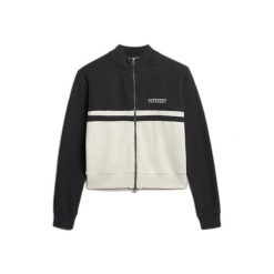Damska bluza dresowa zapinana na zamek Superdry Athletic Essentials. Czarne bluzy damskie Superdry, bez wzorów, z dresówki, sportowe, bez ramiączek, bez kaptura. Za 288.40 zł.