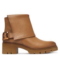 Botki Hispanitas. Brązowe botki damskie Hispanitas, bez wzorów, bez obcasa, na słupku, bez zapięcia. Za 739.99 zł.