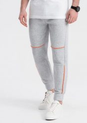 Ombre Spodnie męskie dresowe z kontrastowymi przeszyciami - szary melanż V3 OM-PASK-0145 L. Szare spodnie sportowe męskie Ombre, l, bez wzorów, z dresówki. Za 59.99 zł.