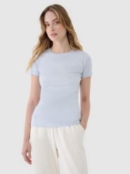 4F T-shirt slim z modalem damski - niebieski S. Niebieskie t-shirty damskie 4F, s, bez wzorów, z bawełny, klasyczne, bez kołnierzyka, bez ramiączek. W wyprzedaży za 29.99 zł.
