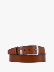 Rudy pasek ze skóry licowej. Brązowe paski męskie Ryłko, z denimu, eleganckie. Za 129.99 zł.