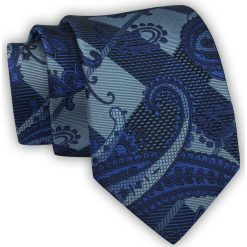 Krawat Alties (7 cm) - Niebiesko Granatowy Duży Wzór. Niebieskie krawaty i muchy Alties, bez wzorów, z tkaniny, eleganckie. Za 40.00 zł.