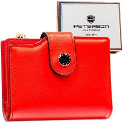 Czerwony portfel damski ze skóry ekologicznej zamykany na suwak i zatrzask PTN 012-JK6 Peterson. Czerwone portfele damskie Peterson, ze skóry ekologicznej. Za 76.99 zł.