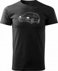 Topslang Koszulka VW Golf 3 z samochodem Golf męska czarna REGULAR r. L. Czarne swetry męskie Topslang, l, bez wzorów, bez kołnierzyka, bez ramiączek. Za 99.90 zł.