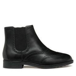 Botki Geox. Czarne botki damskie Geox, bez wzorów, bez obcasa, na płaskiej podeszwie, bez zapięcia. Za 519.99 zł.