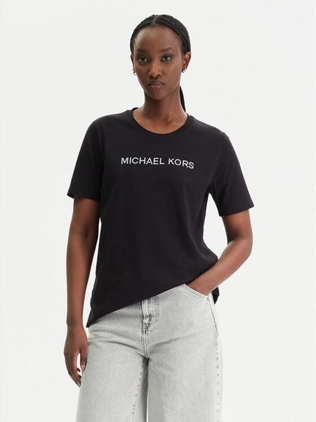 MICHAEL Michael Kors T-Shirt MR651QP97J Czarny Regular Fit. Czarne t-shirty damskie MICHAEL Michael Kors, xxl, bez wzorów, z bawełny, bez kołnierzyka, bez ramiączek. Za 419.99 zł.