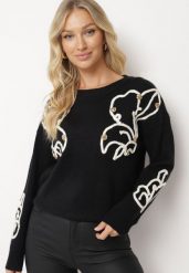 Czarny Sweter z Geometrycznym Wzorem i Cekinami Vitiara. Czarne swetry nierozpinane damskie Born2be, bez wzorów, biznesowe, bez kołnierzyka, bez ramiączek. Za 119.99 zł.