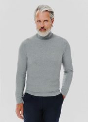 PAKO LORENTE – Szary gładki golf męski. Szare swetry męskie Pako Lorente, na jesień, l, bez wzorów, z bawełny, bez kołnierzyka, bez ramiączek. Za 79.99 zł.