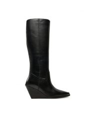 Bronx Kozaki Xyl-A 14336-A Czarny. Czarne kozaki damskie Bronx, bez wzorów, ze skóry, bez obcasa, na koturnie, bez zapięcia. Za 589.99 zł.