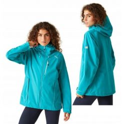 Kurtka przeciwdeszczowa damska Birchdale. Niebieskie kurtki sportowe damskie Regatta, bez wzorów, z poliesteru, bez ramiączek, bez kaptura, trekkingowe. Za 351.40 zł.