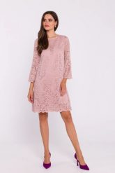 Zjawiskowa sukienka koronkowa trapezowa w kolorze różowym. Czerwone sukienki damskie Stylove, na imprezę, l, bez wzorów, z koronki, eleganckie, bez kołnierzyka, bez ramiączek, trapezowe. Za 319.00 zł.