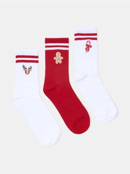 Prążkowane skarpetki ze świątecznym haftem 3 pack - wielobarwny. Skarpetki damskie Sinsay, bez wzorów, prążkowane. Za 15.99 zł.