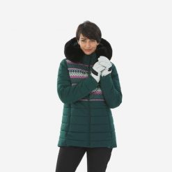 Kurtka narciarska damska Wedze 100 Warm. Zielone kurtki sportowe damskie WED'ZE, na zimę, xs, bez wzorów, z futra, bez ramiączek, bez kaptura, narciarskie. Za 219.99 zł.