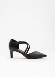 Czółenka z paskiem na wąskim obcasie. Czarne czółenka damskie bonprix, bez wzorów, eleganckie, bez obcasa, bez zapięcia. Za 124.99 zł.