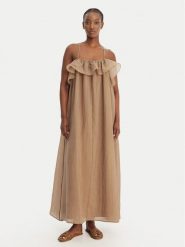 Eleh Sukienka letnia SS260198 Beżowy Relaxed Fit. Brązowe sukienki damskie Eleh, na lato, bez wzorów, z syntetyku, bez kołnierzyka, bez ramiączek. Za 846.99 zł.