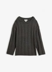 Sweter oversize z prążkowanej tkaniny. Brązowe swetry nierozpinane damskie bonprix, bez wzorów, prążkowane, bez kołnierzyka, bez ramiączek. Za 109.99 zł.