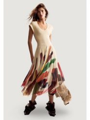 Desigual Sukienka codzienna VEST_BRUSHES_LACROIX Beżowy Egg Fit. Brązowe sukienki damskie Desigual, na co dzień, l, bez wzorów, bez kołnierzyka, bez ramiączek, proste. Za 699.99 zł.