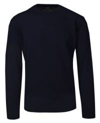 Sweter Męski Ciemny Granatowy Wełniany, z Okrągłym Dekoltem, U-neck -HOVARD. Niebieskie swetry męskie Hovard, l, bez wzorów, z tkaniny, biznesowe, bez kołnierzyka, bez ramiączek. Za 135.00 zł.