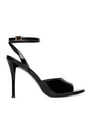 Eva Minge Sandały EO-FLORA-LT1605-6 Czarny. Czarne sandały damskie Eva Minge, bez wzorów, z lakierowanej skóry, bez obcasa, na szpilce, bez zapięcia. Za 429.99 zł.