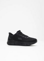 Wygodne, wsuwane sneakersy marki Sketchers z pianką z pamięcią. Czarne buty sportowe męskie bonprix, bez wzorów, bez zapięcia. Za 369.99 zł.