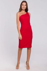 Elegancka sukienka na jedno ramię ołówkowa czerwona. Czerwone sukienki damskie Sukienki.shop, do pracy, xl, bez wzorów, biznesowe, z asymetrycznym kołnierzem, bez ramiączek, midi, asymetryczne. W wyprzedaży za 160.00 zł.