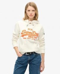 Superdry Bluza z kapturem Neon Vl Emb Graphic z bawełny ekologicznej. Białe bluzy damskie Superdry, bez wzorów, z bawełny, klasyczne, bez ramiączek, z kapturem. Za 387.20 zł.