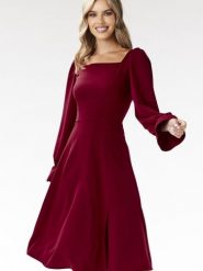Sukienka Model A695 Claret - awama. Sukienki damskie Awama, l, bez wzorów, z elastanu, eleganckie, bez kołnierzyka, bez ramiączek, midi, dopasowane. Za 287.45 zł.