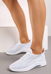 Białe Buty Sportowe z Siateczki Zdobione Wiązaniem Salmerus. Białe obuwie sportowe damskie Born2be, z aplikacjami, z materiału, z okrągłym noskiem, bez zapięcia. Za 39.99 zł.