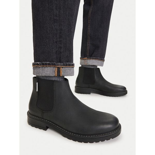 Sztyblety Guess Jeans. Czarne botki męskie Guess Jeans, z aplikacjami, z jeansu, bez obcasa, bez zapięcia. Za 299.99 zł.
