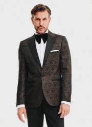 PAKO LORENTE – Brązowa żakardowa marynarka smokingowa. Brązowe garnitury męskie Pako Lorente, bez wzorów, z poliesteru. Za 1,499.99 zł.