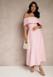 Różowa Rozkloszowana Sukienka na Ramiączkach z Wywiniętym Dekoltem Jenavitia. Czerwone sukienki damskie Renee, na imprezę, m, bez wzorów, eleganckie, bez kołnierzyka, bez ramiączek, midi, rozkloszowane. Za 99.99 zł.