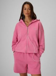 4F Bluza dresowa oversize z kapturem damska - różowa XS. Czerwone bluzy damskie 4F, na lato, s, bez wzorów, z dresówki, sportowe, bez ramiączek, z kapturem. Za 199.99 zł.