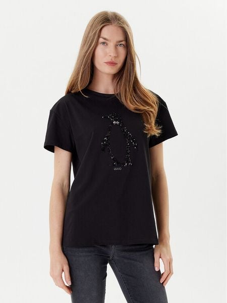 Liu Jo T-Shirt MF5412 JS923 Czarny Regular Fit. Czarne t-shirty damskie Liu Jo, s, bez wzorów, z bawełny, bez kołnierzyka, bez ramiączek. Za 189.99 zł.
