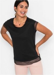 Bawełniany T-shirt o kroju pudełkowym, z czystej bawełny organicznej. Czarne t-shirty damskie bonprix, bez wzorów, z bawełny, bez kołnierzyka, bez ramiączek. Za 64.99 zł.