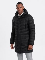 Kurtka męska zimowa parka pikowana - czarna V3 - Rozmiar: XXL. Czarne kurtki męskie Ombre Clothing, na zimę, m, bez wzorów, bez kołnierzyka, bez kaptura. W wyprzedaży za 199.99 zł.