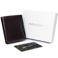 Portfel męski brązowy z czarna wstawką Rovicky 1520-03-BOR-1188 BRO. Brązowe portfele męskie ROVICKY, bez wzorów, ze skóry. Za 60.00 zł.