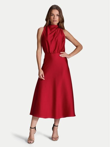 Swing Sukienka koktajlowa 5AI13700 Czerwony Regular Fit. Czerwone sukienki damskie Swing, bez wzorów, z syntetyku, wizytowe, bez kołnierzyka, bez ramiączek. Za 419.99 zł.