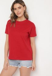 Bordowy Klasyczny T-shirt Oversize z Bawełny Zivassa. Czerwone t-shirty damskie Born2be, s, bez wzorów, z bawełny, eleganckie, bez kołnierzyka, bez ramiączek. Za 29.99 zł.