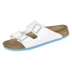 Klapki męskie Birkenstock Arizona. Białe klapki męskie Birkenstock, bez wzorów, z materiału, bez zapięcia. Za 548.00 zł.