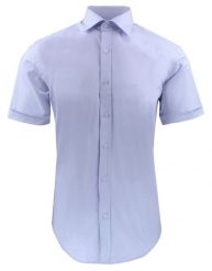 Taliowana Koszula Elegancka, Krótki Rękaw - Quickside - Błękitna. Niebieskie koszule męskie Quickside, m, bez wzorów, z bawełny, biznesowe, bez kołnierzyka, bez ramiączek. Za 159.00 zł.