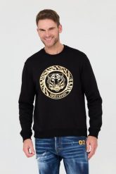 JUST CAVALLI Czarna bluza T-round Gold. Czarne bluzy męskie Just Cavalli, l, bez wzorów, bez ramiączek, bez kaptura. W wyprzedaży za 569.99 zł.