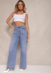 Niebieskie Szerokie Jeansy z Bawełną High Waist Assemi. Niebieskie jeansy damskie Renee, z aplikacjami, z bawełny, z podwyższonym stanem. Za 109.99 zł.
